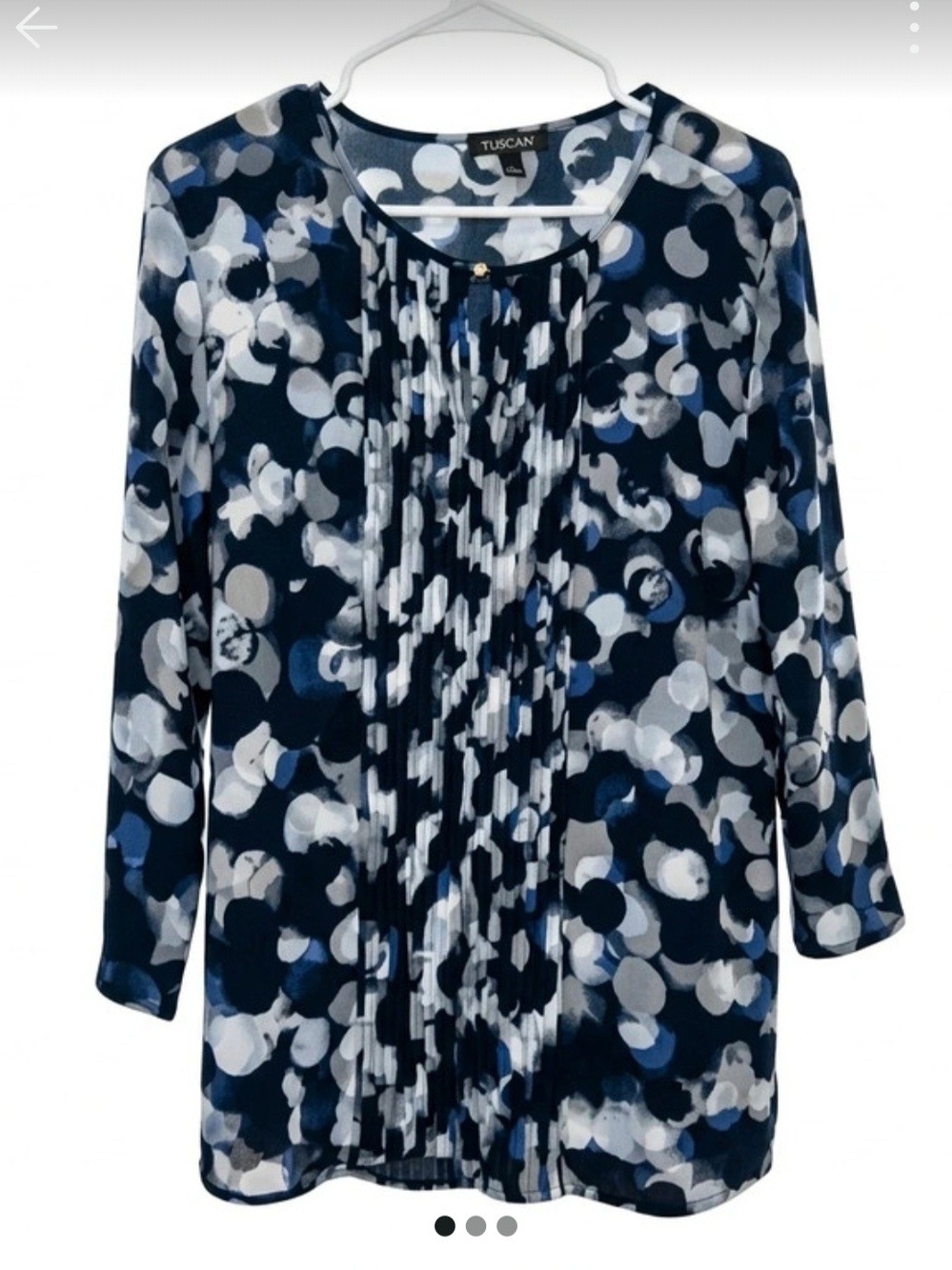 Roz & Ali Navy, White & Blue Abstract Pleated Front Blouse Size XL #66
